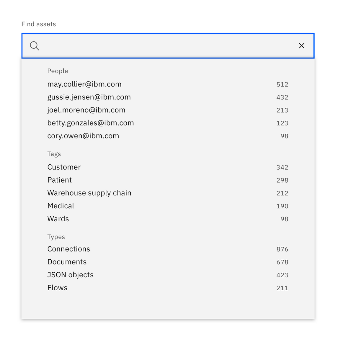 Example of dropdown with suggested filters being shown